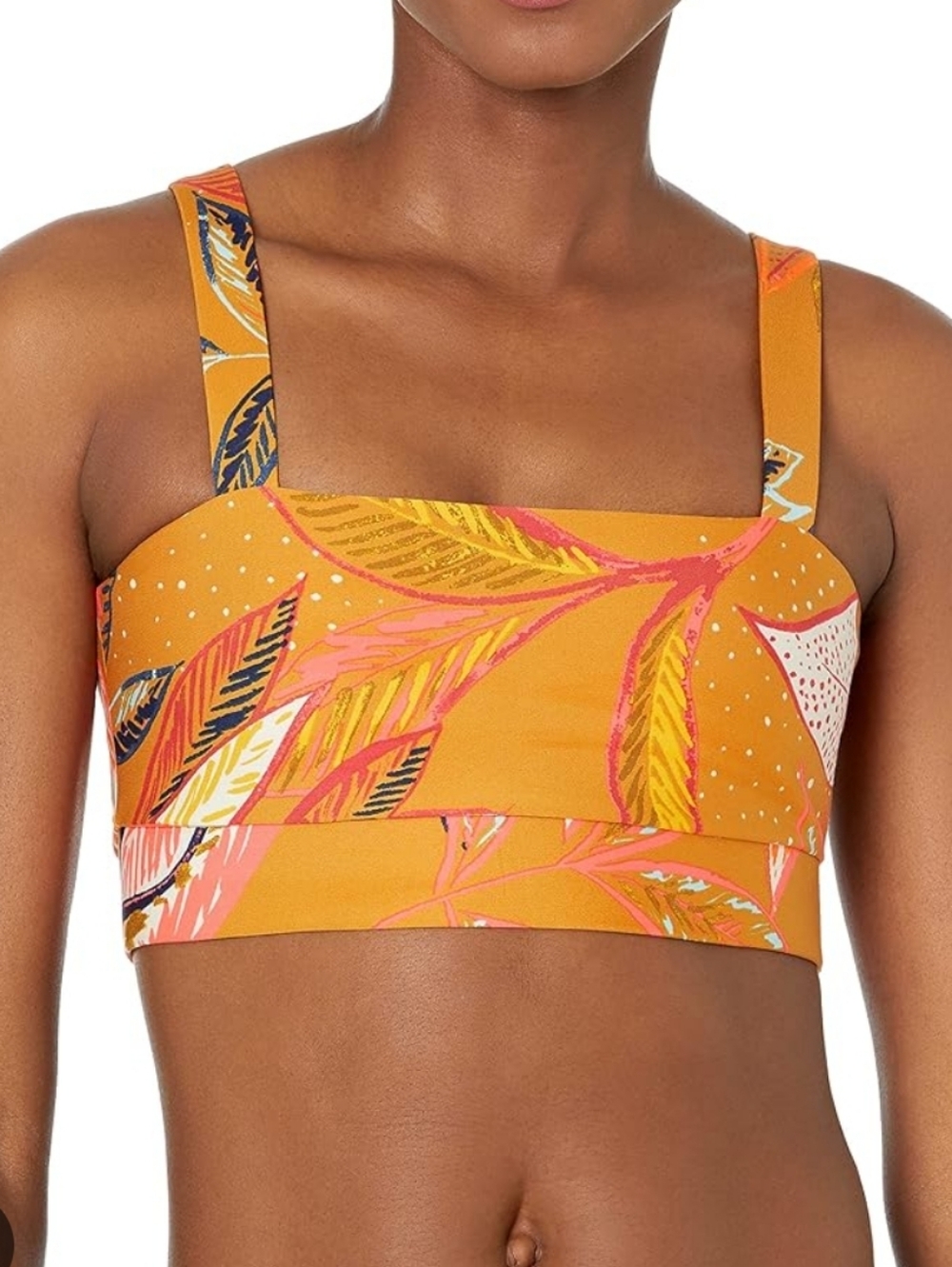 Maaji Coral and Mustard Tropical Print Sports Bra